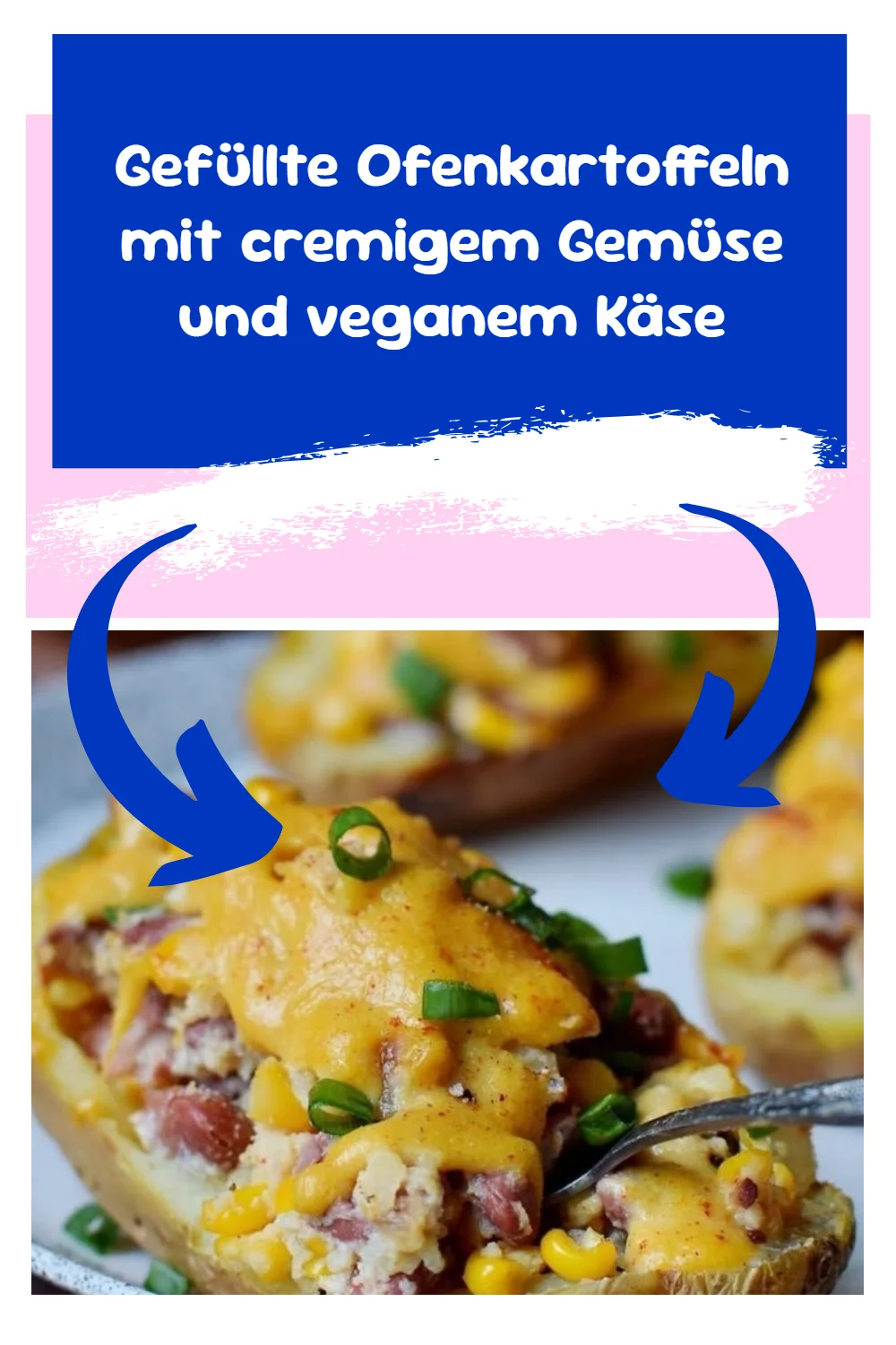 Gefüllte Ofenkartoffeln mit cremigem Gemüse und veganem Käse